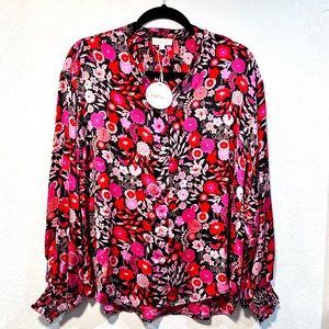 Chenault New Women's Multicolor Floral Long Sleeve Button Up Blouses Size M